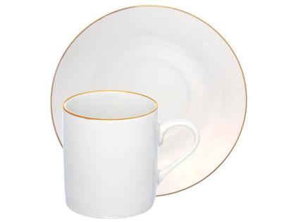 Imagem de Jogo De Xícaras E Pires 90ml de Porcelana Branca Com Borda Dourada 12 Peças Chá Café Fio Filete Ouro