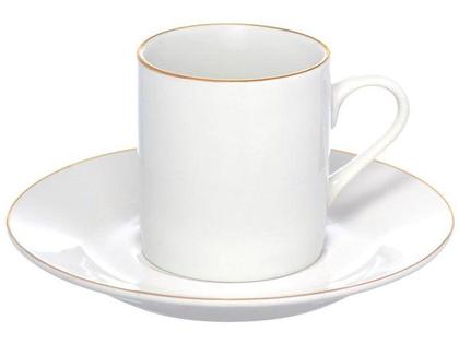 Imagem de Jogo De Xícaras E Pires 90ml de Porcelana Branca Com Borda Dourada 12 Peças Chá Café Fio Filete Ouro