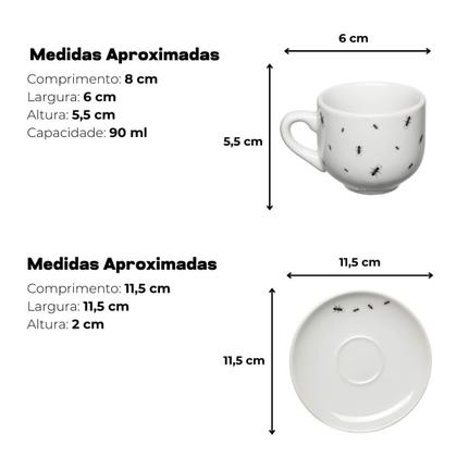 Imagem de Jogo de xícaras e pires café Formiguinha branca 90ml 6 peças