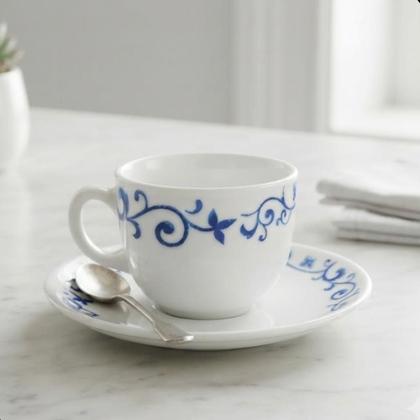 Imagem de Jogo de Xícaras e Pires em Porcelana com 12 Peças de 150ml para Café e Chá