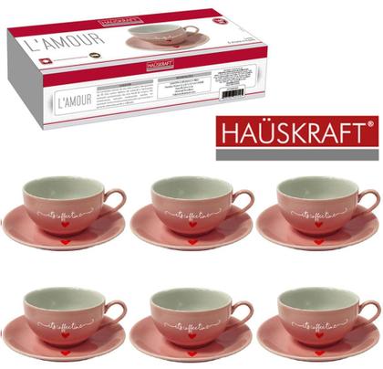 Imagem de Jogo de Xícaras Porcelana Café 6 Xícaras e 6 Pires 90ml Lamour - Hauskraft