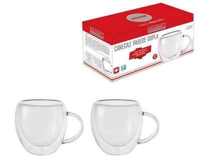 Imagem de Jogo De Xicaras Vidro Duplo Caneca Parede Dupla 2 Peças 250ml