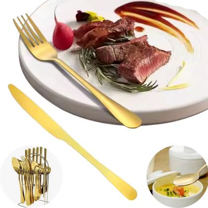 Imagem de Jogo deTalheres Gold Luxo Dourado Faqueiro 25 peças Inox