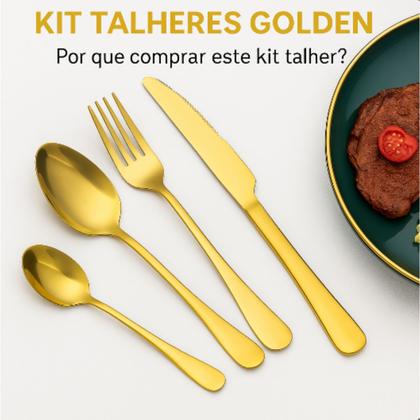 Imagem de Jogo deTalheres Gold Luxo Dourado Faqueiro 25 peças Inox