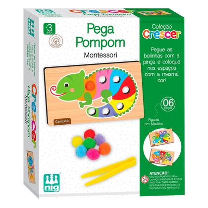 Imagem de Jogo Didático Pega Pom Pom Aprender Cores Pedagógico Madeira Coleção Crescer Nig Brinquedos