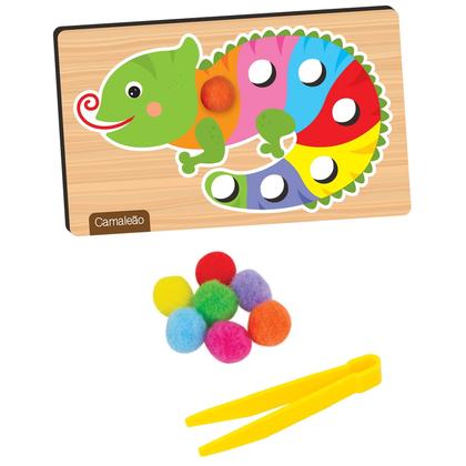 Imagem de Jogo Didático Pega Pom Pom Aprender Cores Pedagógico Madeira Coleção Crescer Nig Brinquedos