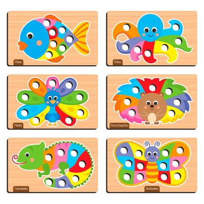 Imagem de Jogo Didático Pega Pom Pom Aprender Cores Pedagógico Madeira Coleção Crescer Nig Brinquedos