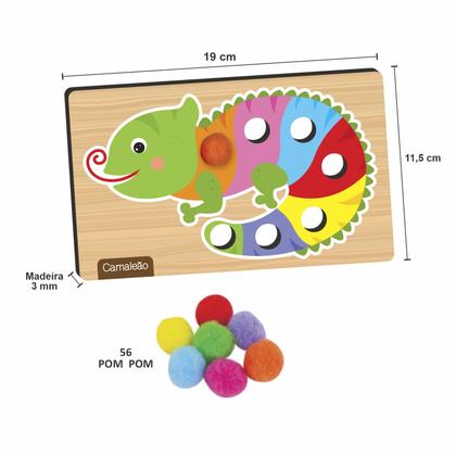 Imagem de Jogo Didático Pega Pom Pom Aprender Cores Pedagógico Madeira Coleção Crescer Nig Brinquedos