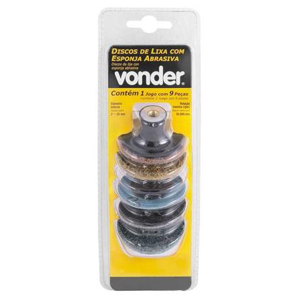 Imagem de Jogo Disco de Lixa e Esponja  9 Pcs C/ Haste Encaixe Roloc - Vonder