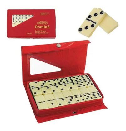 Imagem de Jogo Dominó Domino Osso Branco com  28 Peças Mais Estojo Linha Profissional