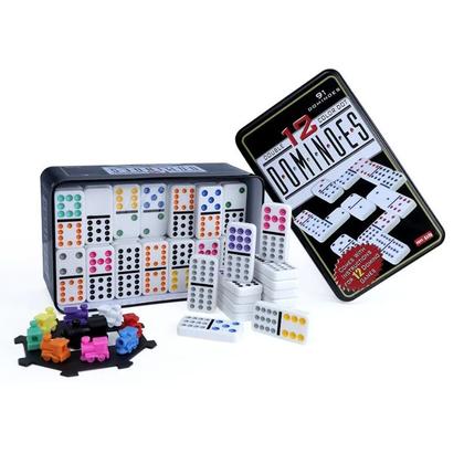 Imagem de Jogo Dominó Mexicano Double 12 Cores 91 Peças Lata Decorada