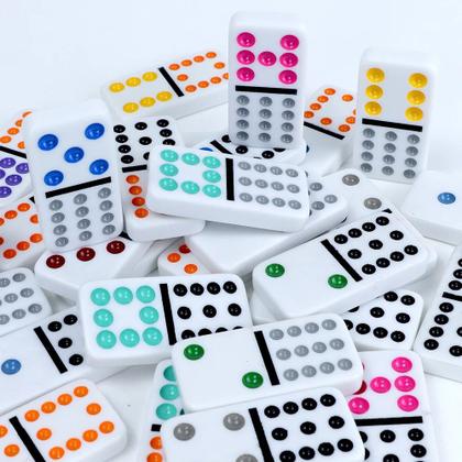 Imagem de Jogo Dominó Mexicano Double 12 Cores 91 Peças Lata Decorada