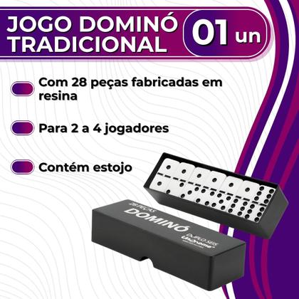 Imagem de Jogo Dominó Tradicional em Resina Profissional com Estojo 28 Peças Uny Home