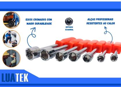 Imagem de Jogo e kit de Chave Canhão 7 Pcs Aço 5 a12 mm Profissional - LUATEK