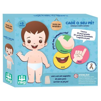 Imagem de Jogo Educativo Cadê O Seu Pé Com Boneco 21 Peças E Cartas Ilustradas Para Aprendizado