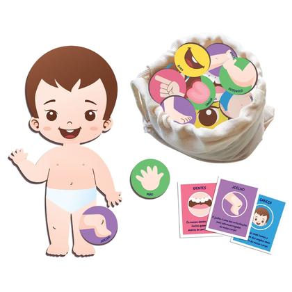 Imagem de Jogo Educativo Cadê O Seu Pé Com Boneco 21 Peças E Cartas Ilustradas Para Aprendizado