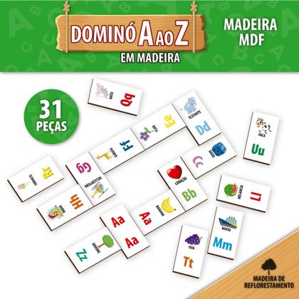 Imagem de Jogo Educativo Dominó A ao Z 31 Peças Madeira Pais e Filhos