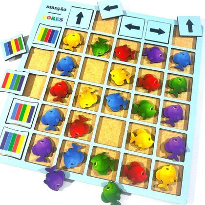 Imagem de Jogo Educativo Peixes com Setas e Cores  MDF 3mm Coordenação e Raciocínio Infantil