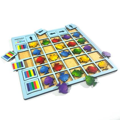 Imagem de Jogo Educativo Peixes com Setas e Cores  MDF 3mm Coordenação e Raciocínio Infantil