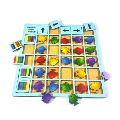 Imagem de Jogo Educativo Peixes com Setas e Cores  MDF 3mm Coordenação e Raciocínio Infantil