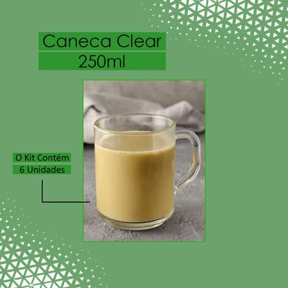 Imagem de Jogo Elegante Com 6 Canecas 250ml Xícaras Transparente De Vidro Lisa Para Café Coffee Cappuccino