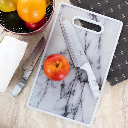 Imagem de Jogo Faca Cozinha Inox Com Tabua De Corte