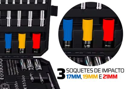 Jogo Ferramentas 222 Peças Bits Soquetes Chaves Com Maleta