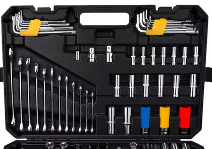 Jogo Ferramentas 222 Peças Bits Soquetes Chaves Com Maleta