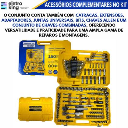 Imagem de Jogo Ferramentas Soquete Bits Chaves 150 Pçs Tramontina Aço