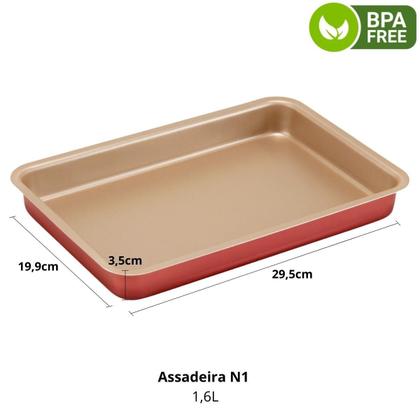 Imagem de Jogo Forma Retangular 03 Pçs Antiaderentes + Descanso Panela