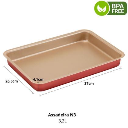 Imagem de Jogo Forma Retangular 03 Pçs Antiaderentes + Descanso Panela