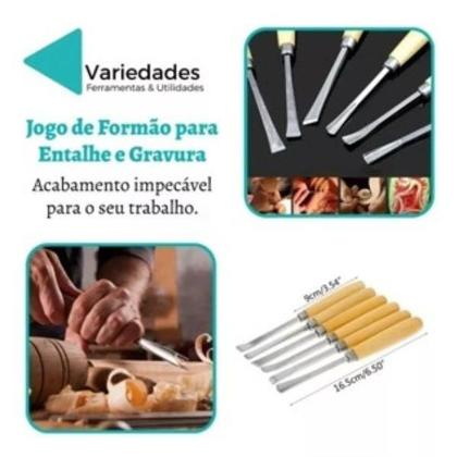 Imagem de Jogo Formão Goiva 6 Pcs Para Esculpir Em Madeira Xilogravura