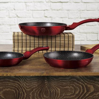 Imagem de Jogo Frigideiras Antiaderente Revestimento Mármore Rose Gold Berlinger Haus Utensílios Cozinha Fritar Grelhar Grelhador Indução 3 peças