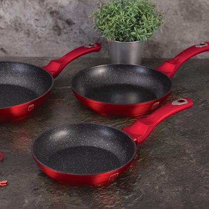 Imagem de Jogo Frigideiras Antiaderente Revestimento Mármore Rose Gold Berlinger Haus Utensílios Cozinha Fritar Grelhar Grelhador Indução 3 peças