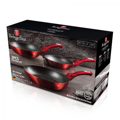 Imagem de Jogo Frigideiras Antiaderente Revestimento Mármore Rose Gold Berlinger Haus Utensílios Cozinha Fritar Grelhar Grelhador Indução 3 peças