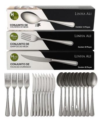 Imagem de Jogo Garfo Faca Colher Inox Mesa Restaurante Buffet 36 Peças Prateado