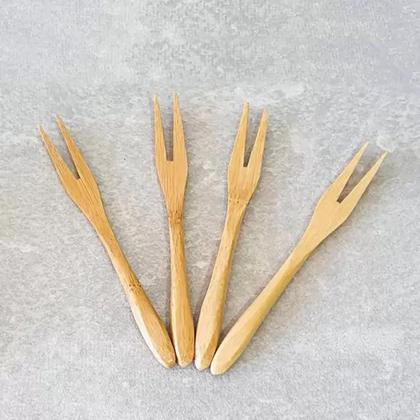 Imagem de Jogo Garfos Bambu Natural Servir Mesa Posta Petisco - 4 Pcs