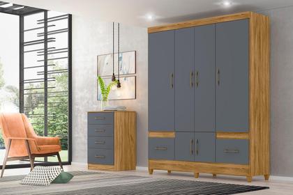 Imagem de Jogo Gaveteiro e Roupeiro Guilin Freijó Cinza