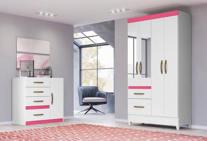 Imagem de Jogo Gaveteiro e Roupeiro Taiti Com Espelho Branco Rosa Azul Lilás