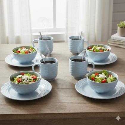 Imagem de Jogo Jantar 12 Peças Branco Relevo Ondas Germer Porcelanas