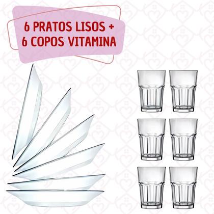 Imagem de Jogo Jantar 12 Peças Com 6 Pratos Fundo + 6 Copos Vidro - Prati Casa