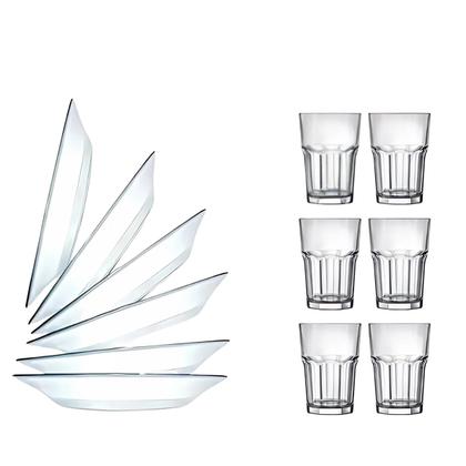 Imagem de Jogo Jantar 12 Peças Com 6 Pratos Fundo + 6 Copos Vidro - Prati Casa