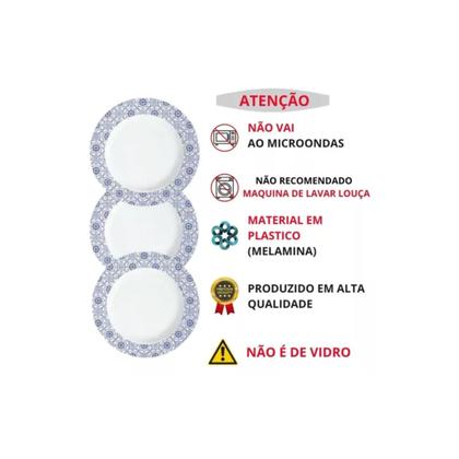 Imagem de Jogo Jantar 6 Pçs Prato Fundo Decorado Melamina 25cm 2009Cor