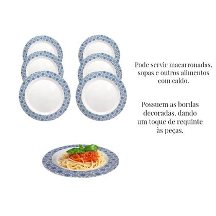 Imagem de Jogo Jantar 6 Pçs Prato Fundo Decorado Melamina 25cm 2009Cor