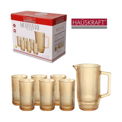 Imagem de Jogo Jarra 1,2 Litros Com 06 Copos 420ml Graffiato Ambar - Hauskraft