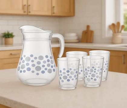 Imagem de Jogo Jarra de Vidro Transparente Com Tampa 1,35 Lts com 4 Copos Modelo Jardim e Círculo da Marca Hauskraft