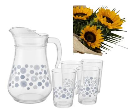 Imagem de Jogo Jarra de Vidro Transparente Com Tampa 1,35 Lts com 4 Copos Modelo Jardim e Círculo da Marca Hauskraft