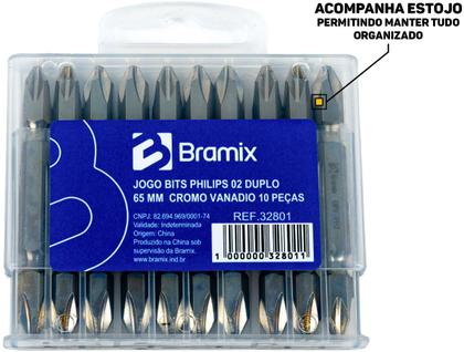Imagem de Jogo Kit 10 Peças Bits Philips Profissional Duplo 65mm Crv De Aço Cromo Furadeira Parafusadeira Original Bramix