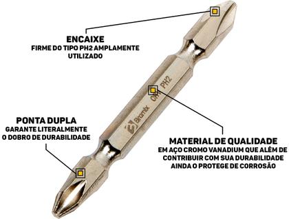 Imagem de Jogo Kit 10 Peças Bits Philips Profissional Duplo 65mm Crv De Aço Cromo Furadeira Parafusadeira Original Bramix