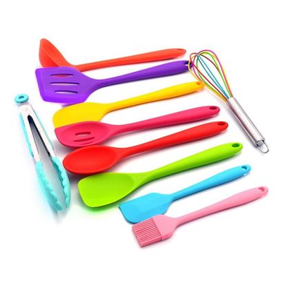 Imagem de Jogo Kit 10 Utensílios Silicone Colorido Cozinha Colher Pegador Concha Espátula Pincel